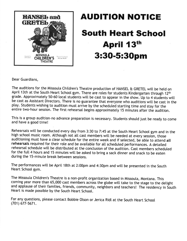 Hansel and Gretel Audition Notice