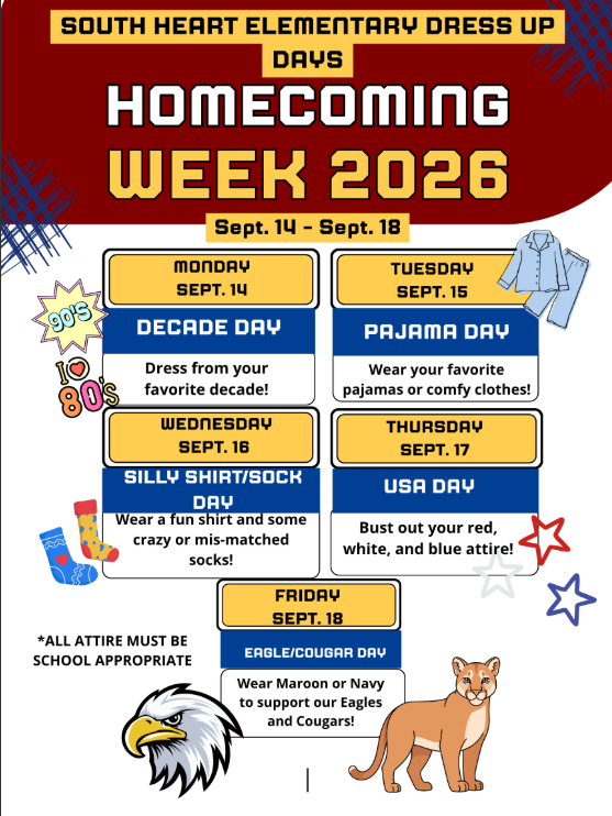 2026 Elementary Homecoming dress up days