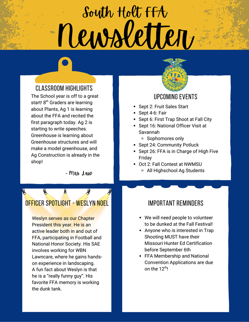 Classroom Highlights, Upcoming Events, Officer Spotlight, and Important Reminders
