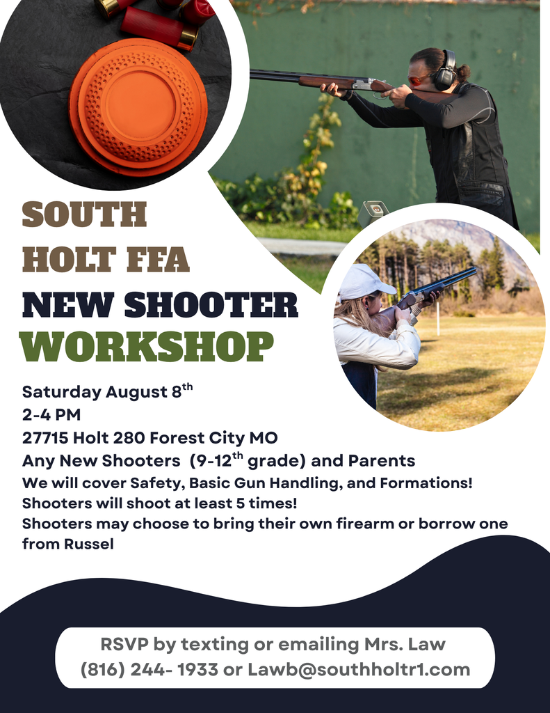 New Shooter Workshop August 8 2-4 for all students 9-12 interested in trapshooting