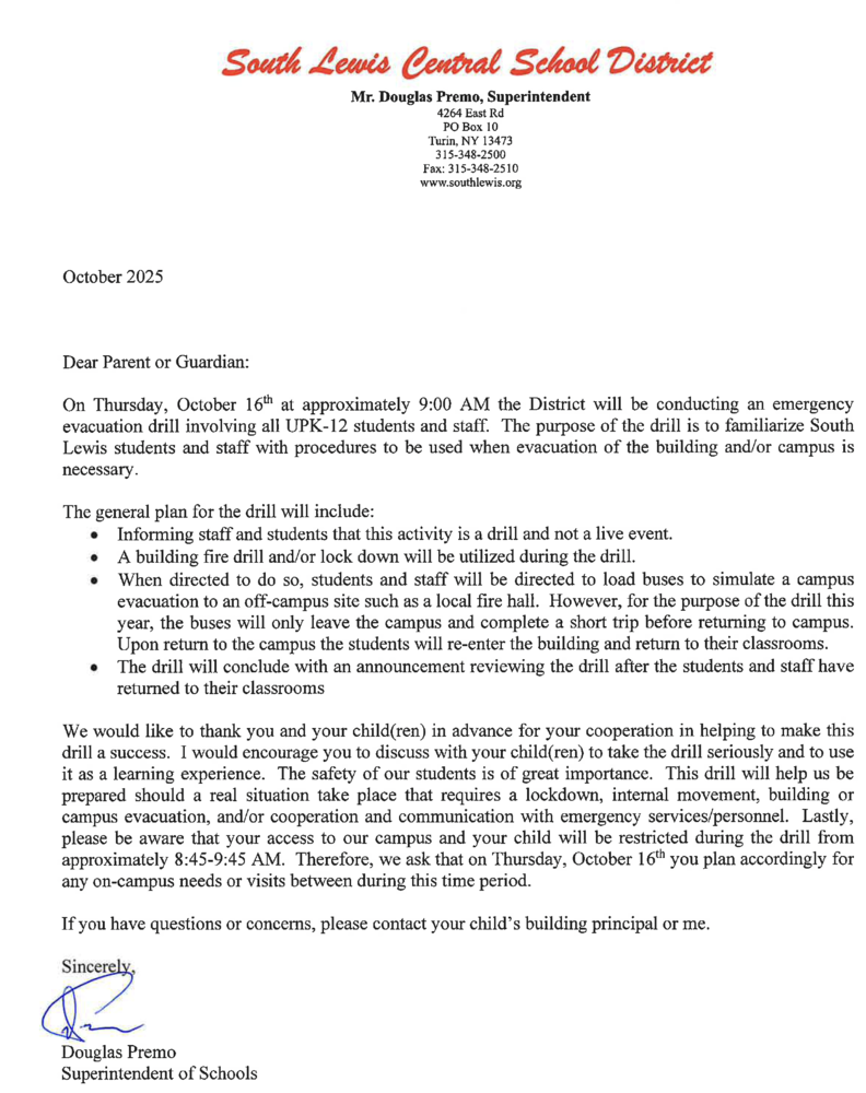 Letter regarding Drill