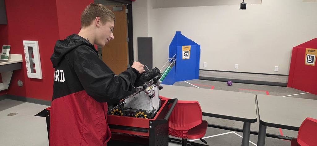 Dawson works on the Advanced Robotics team robot for their First Teh Challenge competition later on in the year