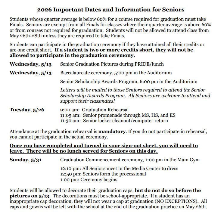 Important dates for seniors