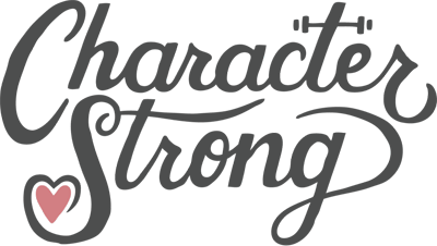 character strong logo with weights and heart