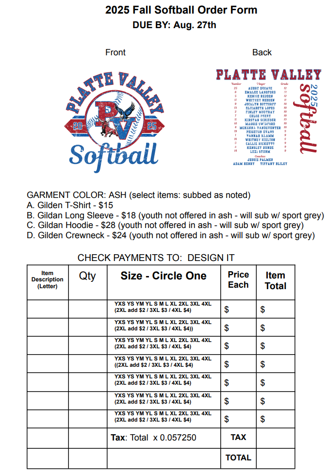 Shirt Order Form