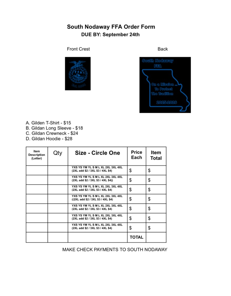 SN FFA Shirt Sales