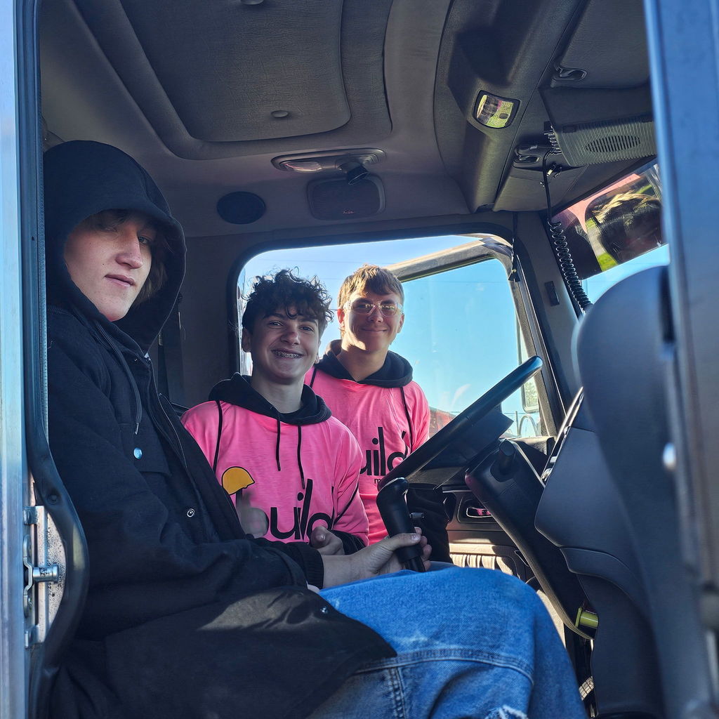 students in truck
