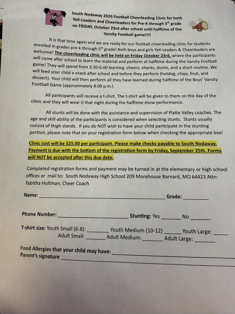 cheer clinic forms due Friday! 