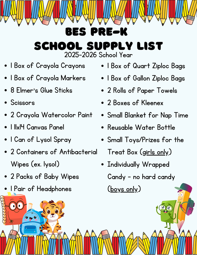BES PreK Supply List 25/269