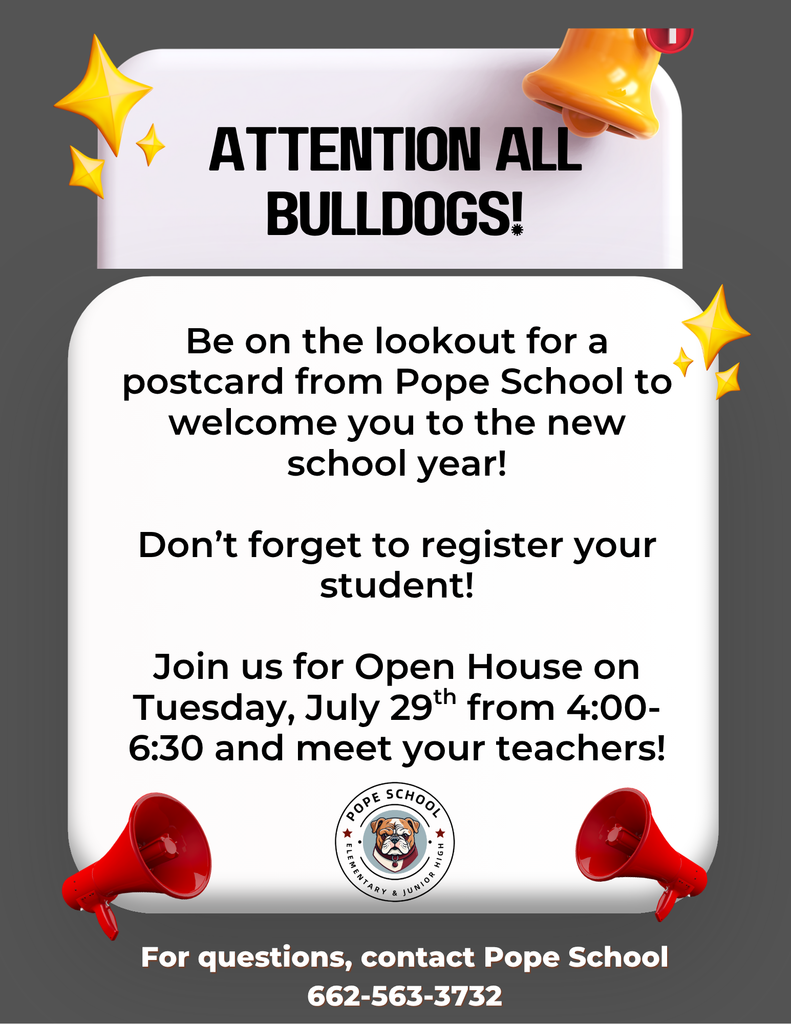 Postcards on the way; register your student; Open House July 29th 4:30-6:00