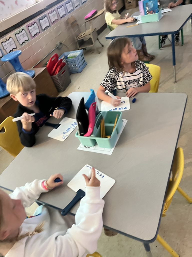 elementary students working at tables