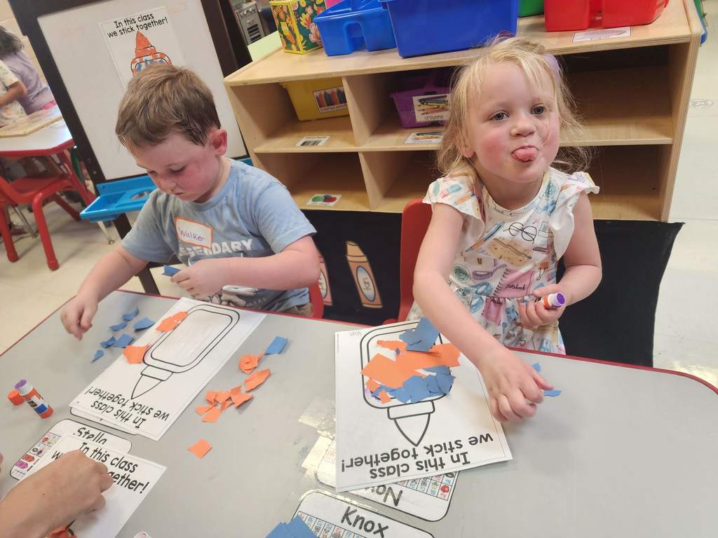 PreK students working at tables