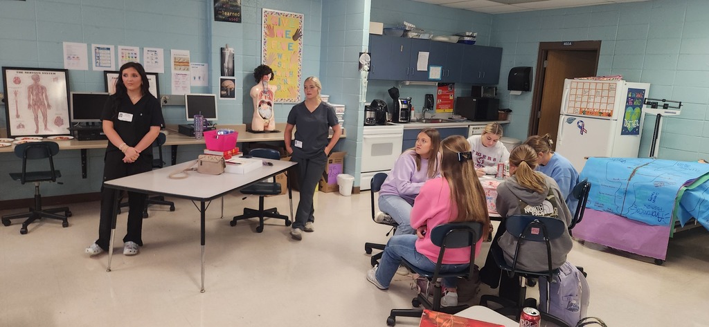 Surgical Technologists N. Nicholson and L. Young visit Mrs. Shultice’s and Mrs. Sprouse’s Health Care & Clinical Services classes