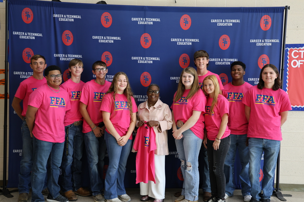 In recognition of Breast Cancer Awareness Month, the South Panola FFA Chapter proudly presented its 2025 “Blue & Gold Goes Pink” shirts to several Panola County residents who have courageously battled breast cancer.