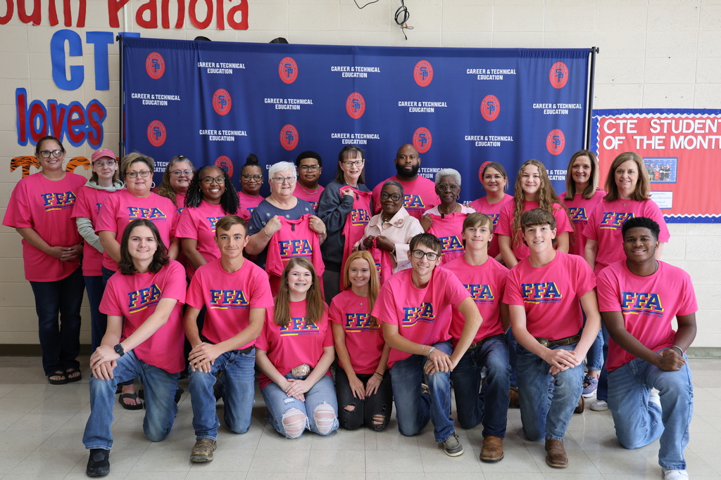 In recognition of Breast Cancer Awareness Month, the South Panola FFA Chapter proudly presented its 2025 “Blue & Gold Goes Pink” shirts to several Panola County residents who have courageously battled breast cancer.