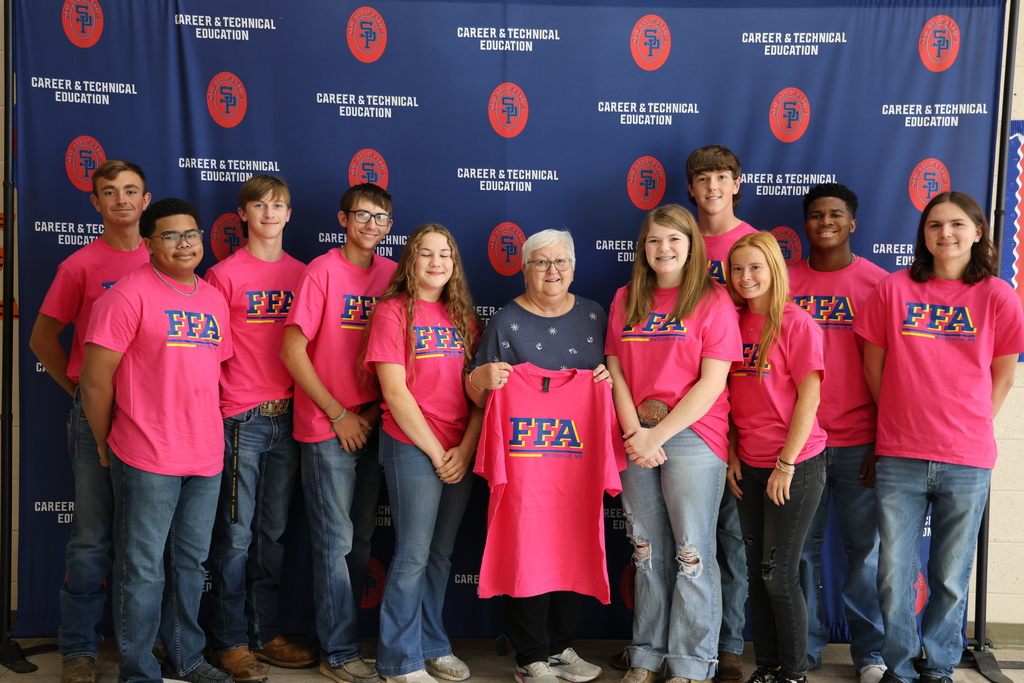 In recognition of Breast Cancer Awareness Month, the South Panola FFA Chapter proudly presented its 2025 “Blue & Gold Goes Pink” shirts to several Panola County residents who have courageously battled breast cancer.