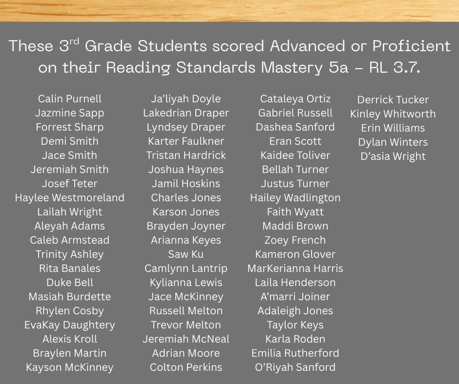 3rd Grade Reading Standards Mastery Results 