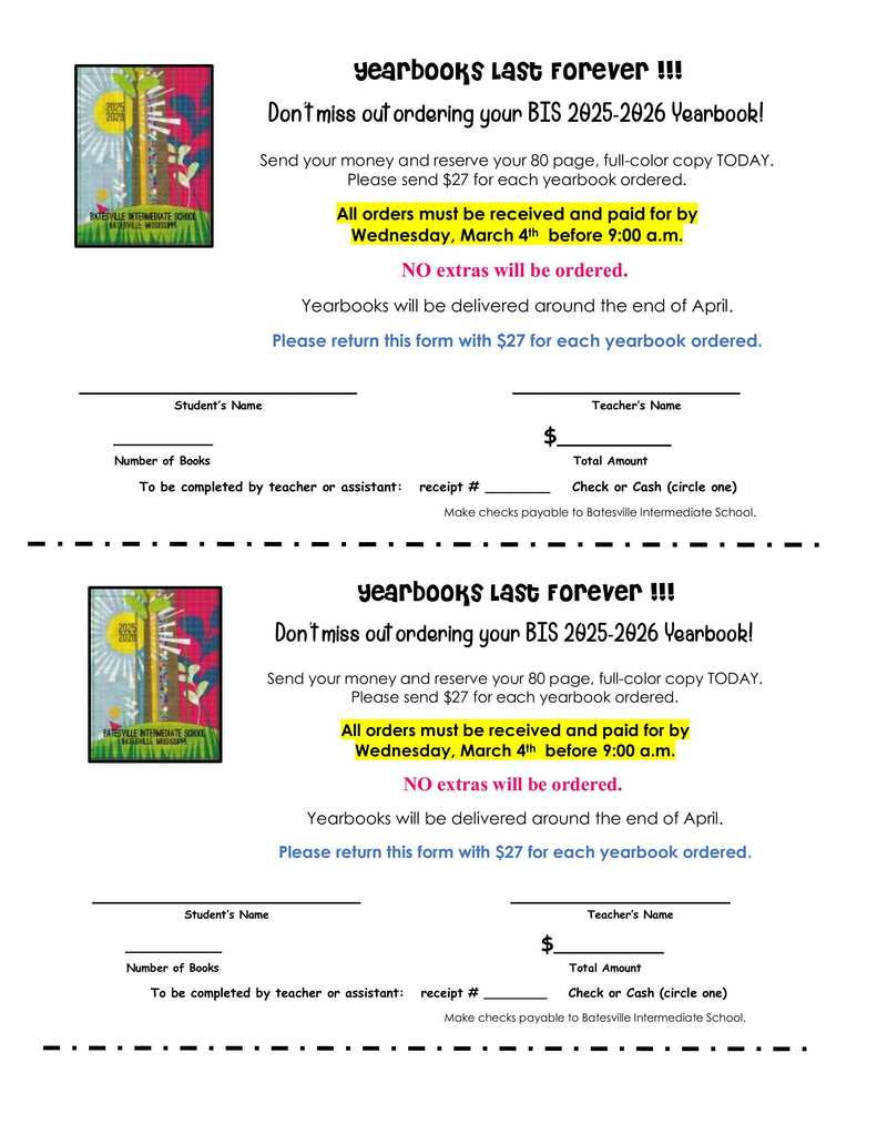 BIS Yearbook Order Form 