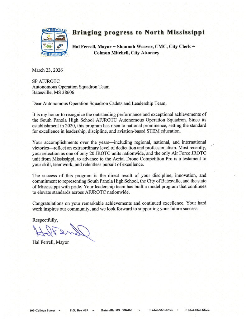 Congratulations to the South Panola AFJROTC Drone Teams, Coach Rodney Williams, and the entire SPHS AFJROTC staff. 