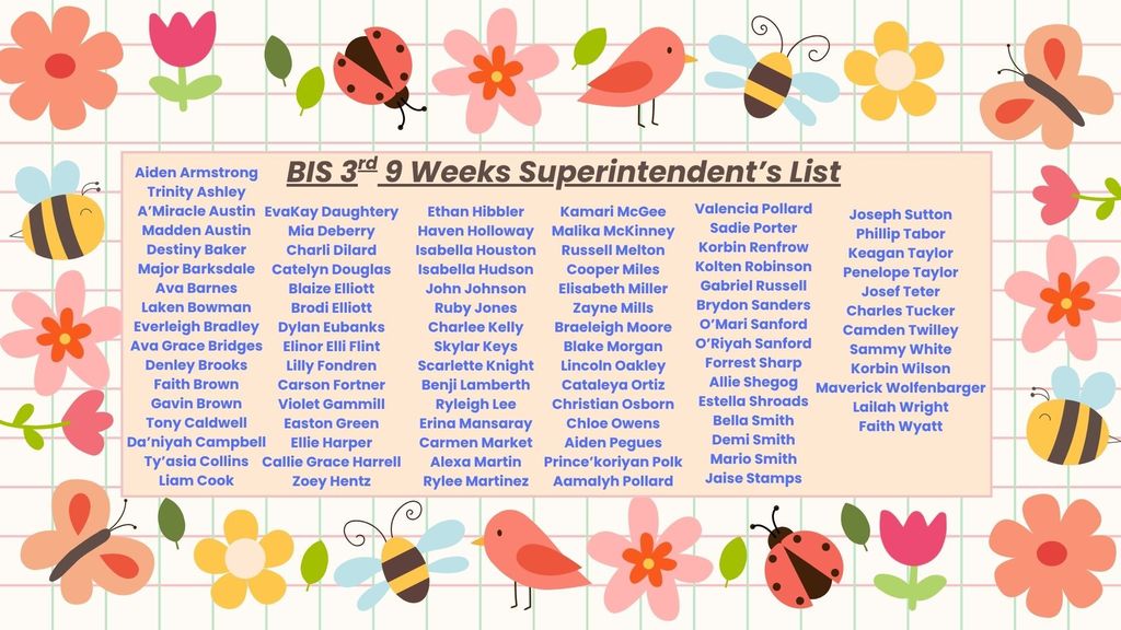 3rd 9 Weeks Superintendent's List & Principal's List