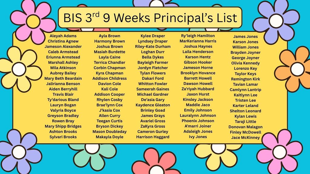 3rd 9 Weeks Superintendent's List & Principal's List