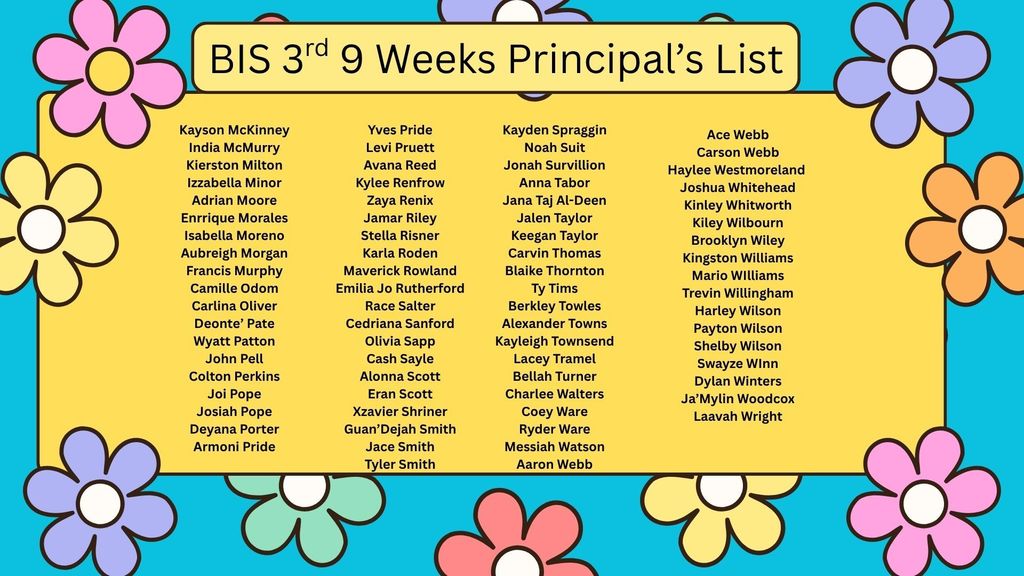 3rd 9 Weeks Superintendent's List & Principal's List