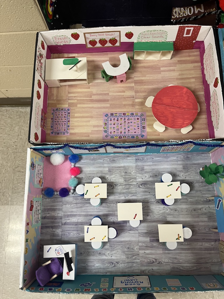 Year Two Educator Prep students made classroom layouts using paper, felt, popsicle sticks, stickers, and much more to model what they want their future classrooms to look like. 