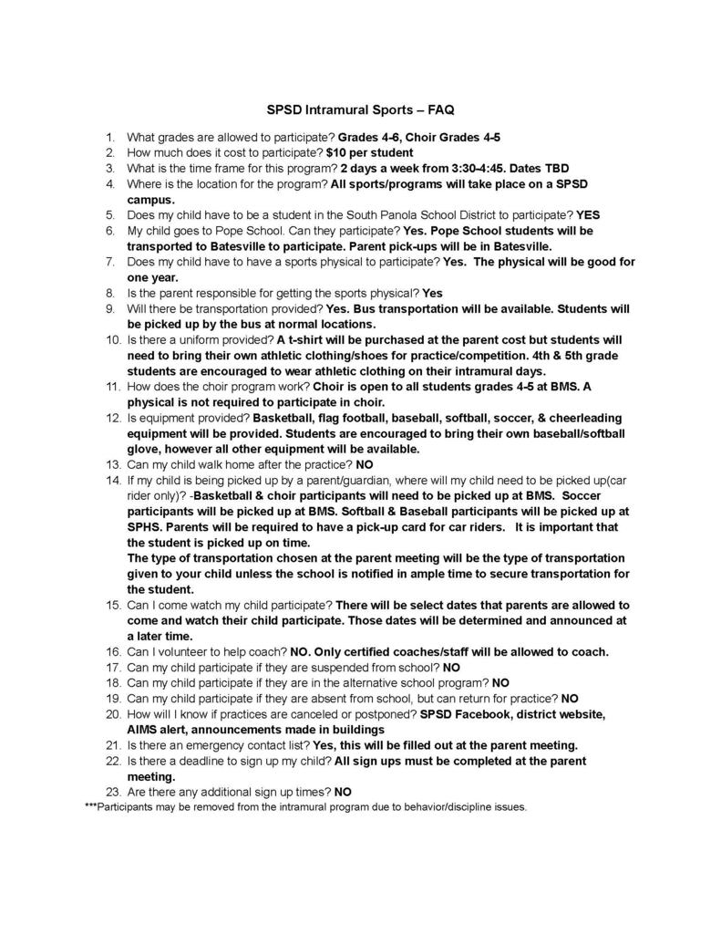 Intramural sports information FAQ