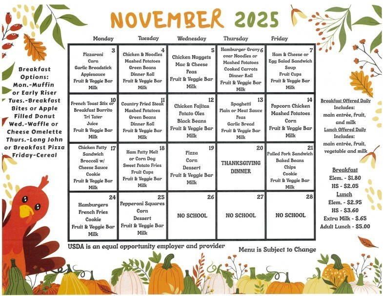 November 2025 Lunch Menu
