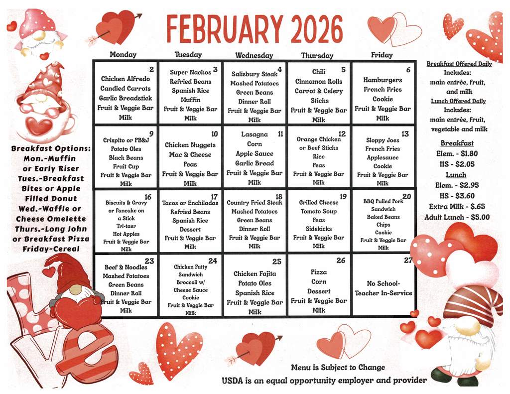 February 2026 Lunch Menu