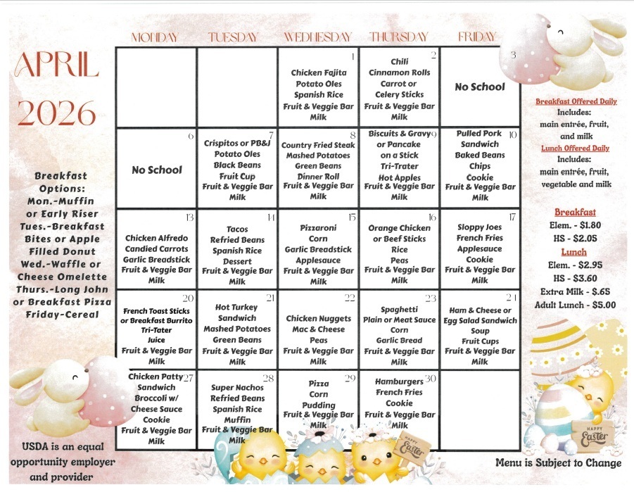 April lunch menu 2026