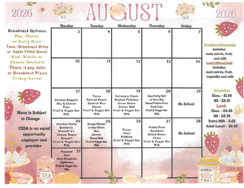 August Lunch Menu