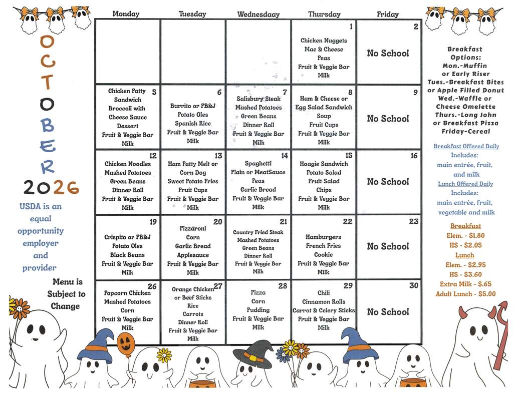 October Lunch Menu