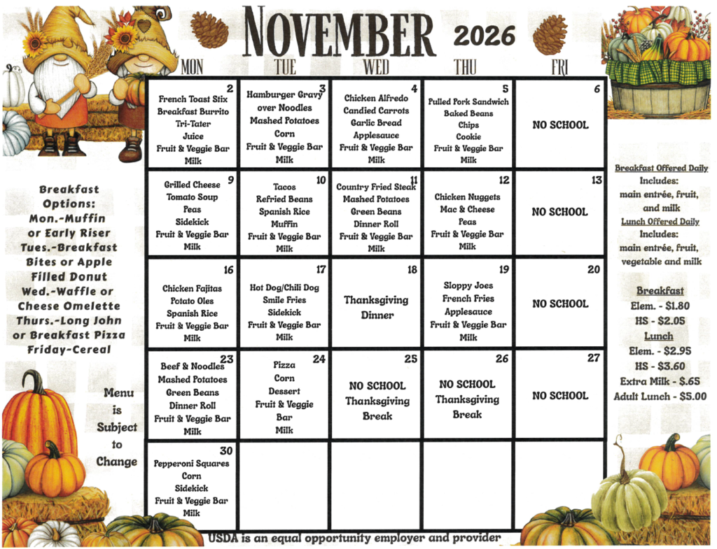 November Lunch Menu