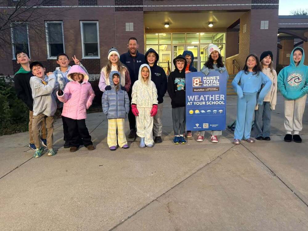 Meteorologist Ted McInerney visited with the elementary school students at South Portland's Helena H. Dyer Elementary School.