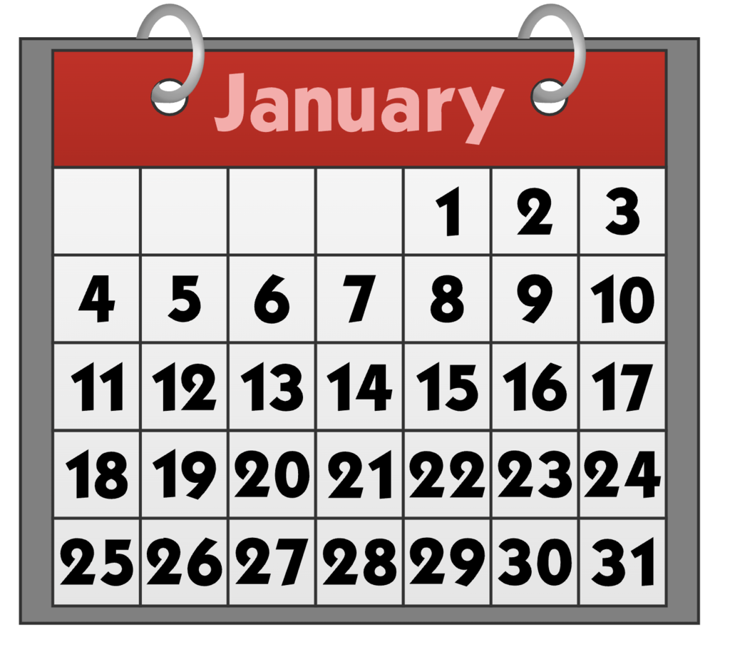 Image of a calendar page with the month of January and 31 days.