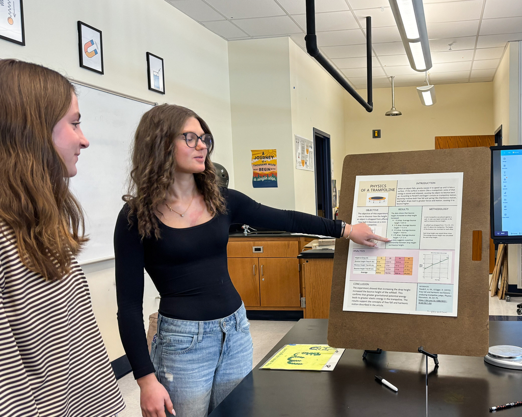SPHS student with poster with the topic: The Physics of a Trampoline