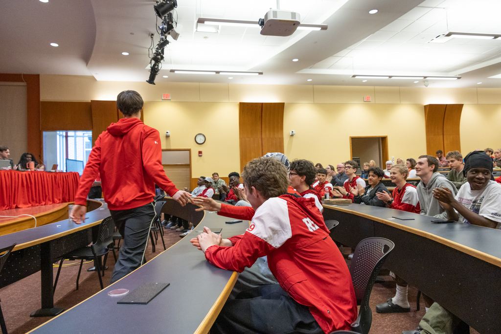 The South Portland High School Indoor Track Team being recognized at the School Board meeting.