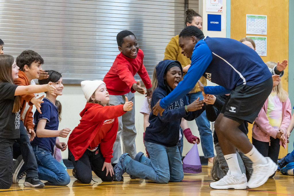 Hearts of Pine Soccer at Kaler meeting students