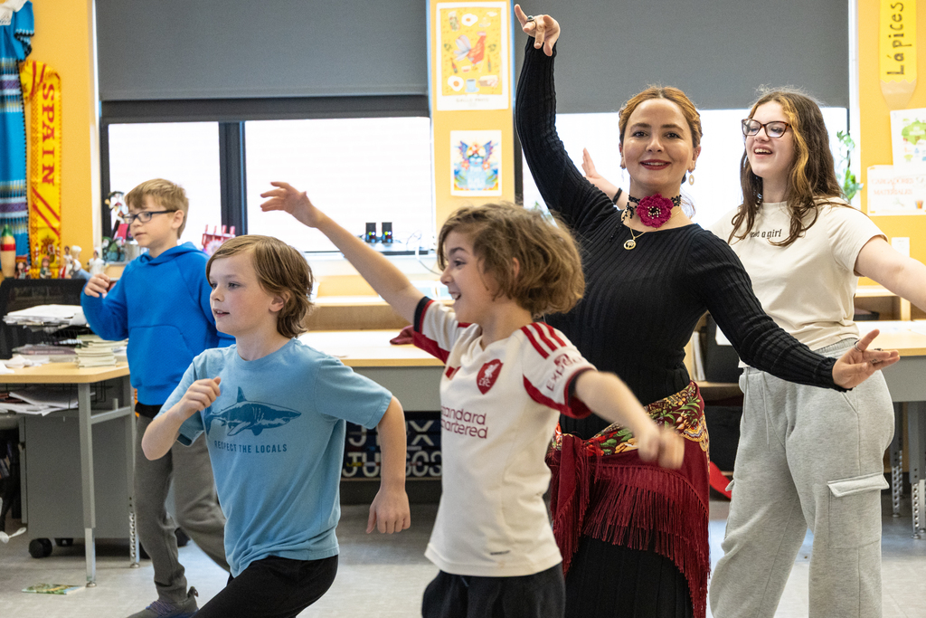 Students learning salsa dancing during World Cultures Day.