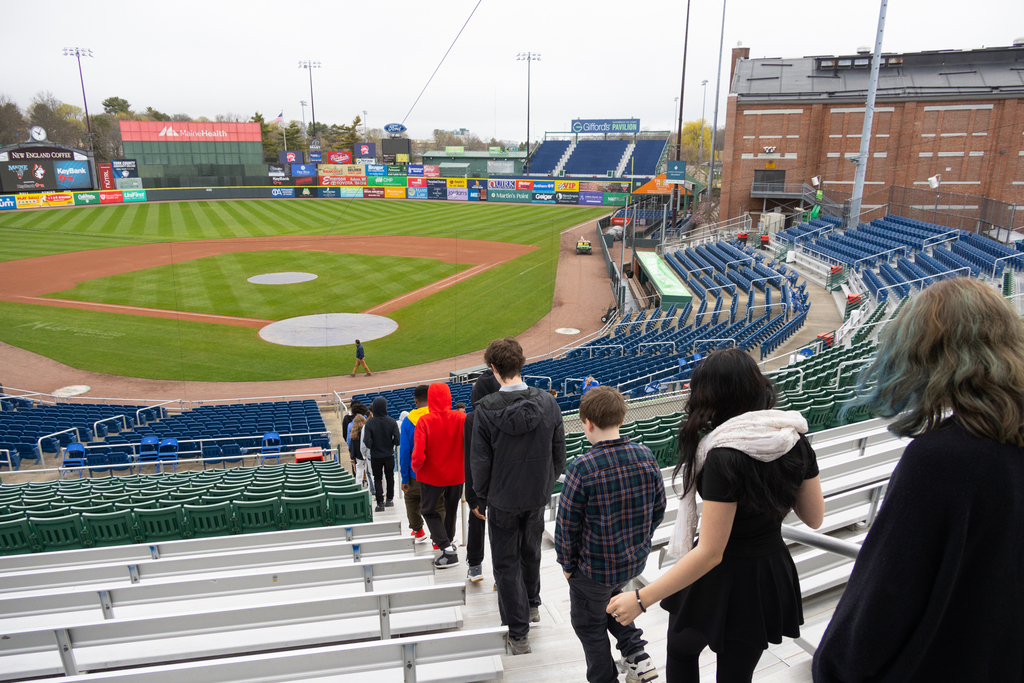 South Portland Middle School students exploring Hadlock Field