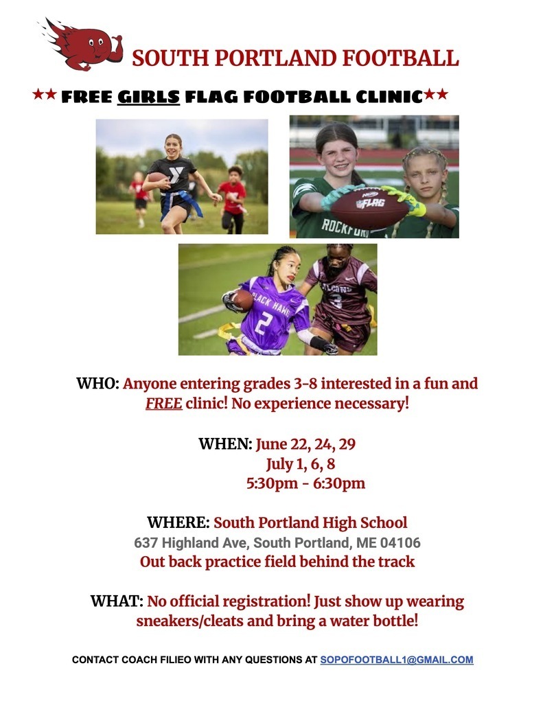 South Portland Free Girls Flag Football Clinic Flyer