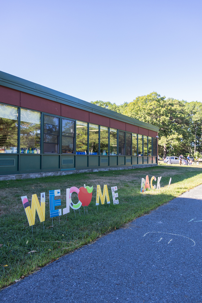 Welcome back sign outside of Skillin Elementary