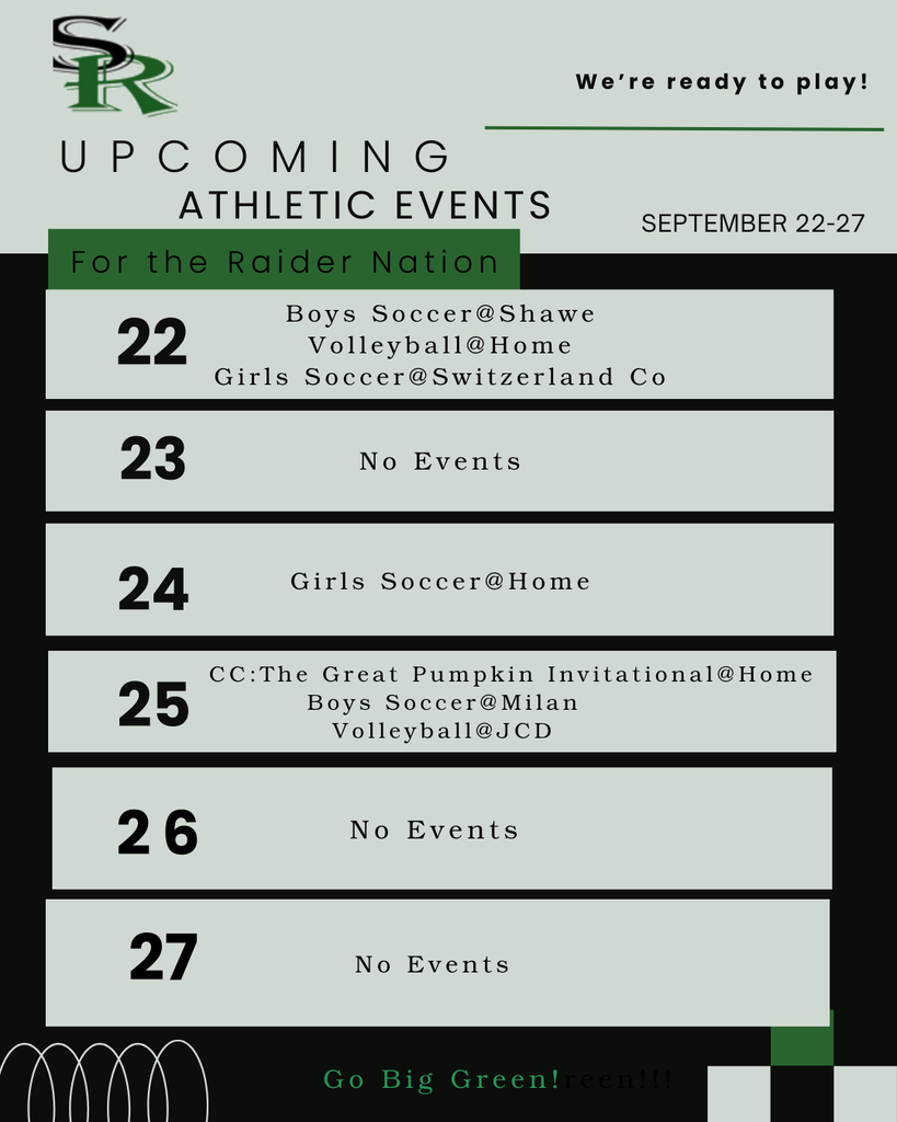 Athletic Schedule for Week of 9/22