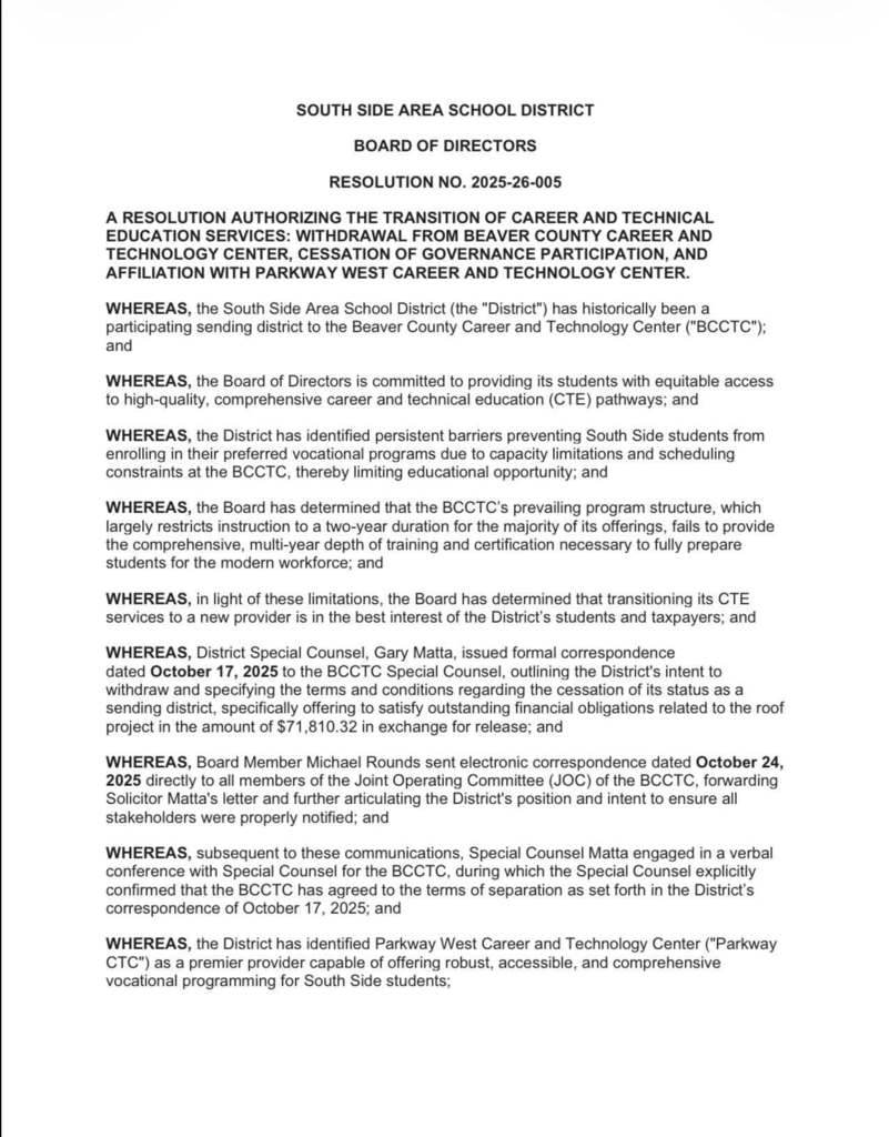 Beaver County CTC Resolution Notice.