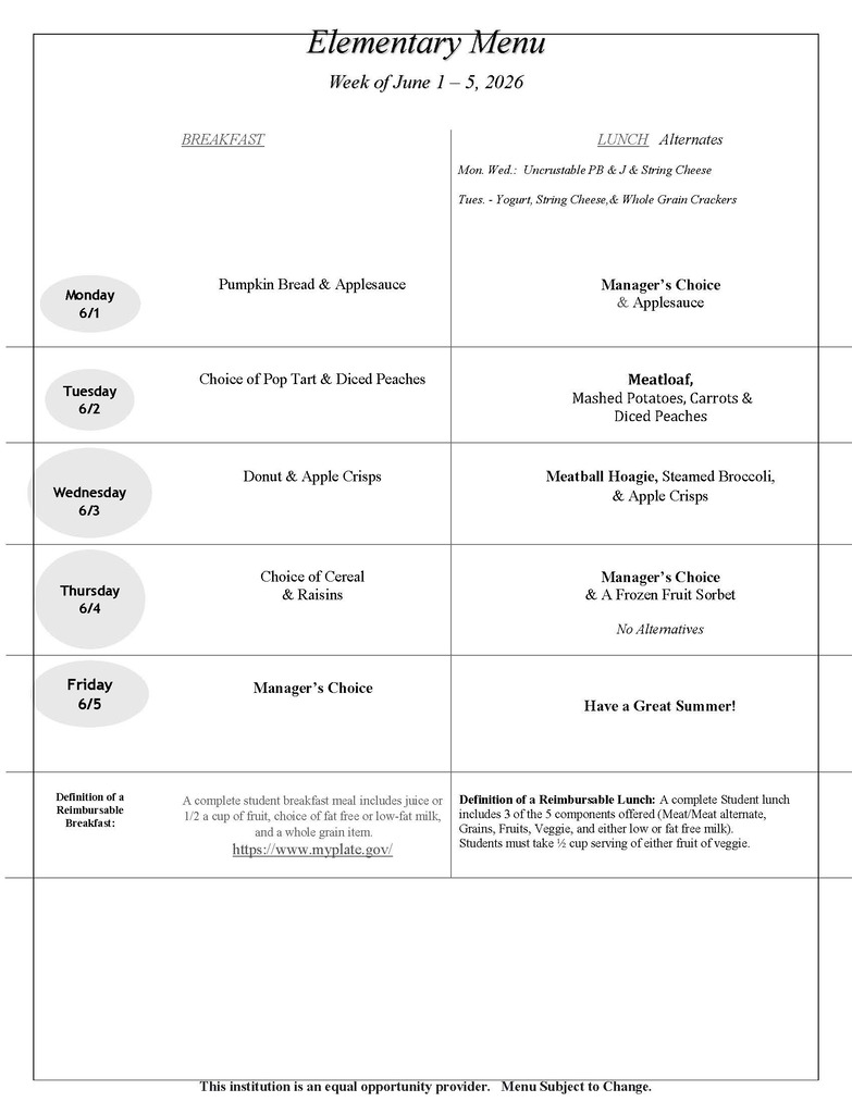 June menu