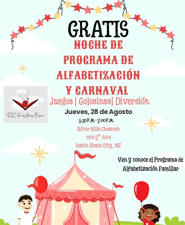 Family Literacy Event Aug. 28 5:30 PM at River Hills Church