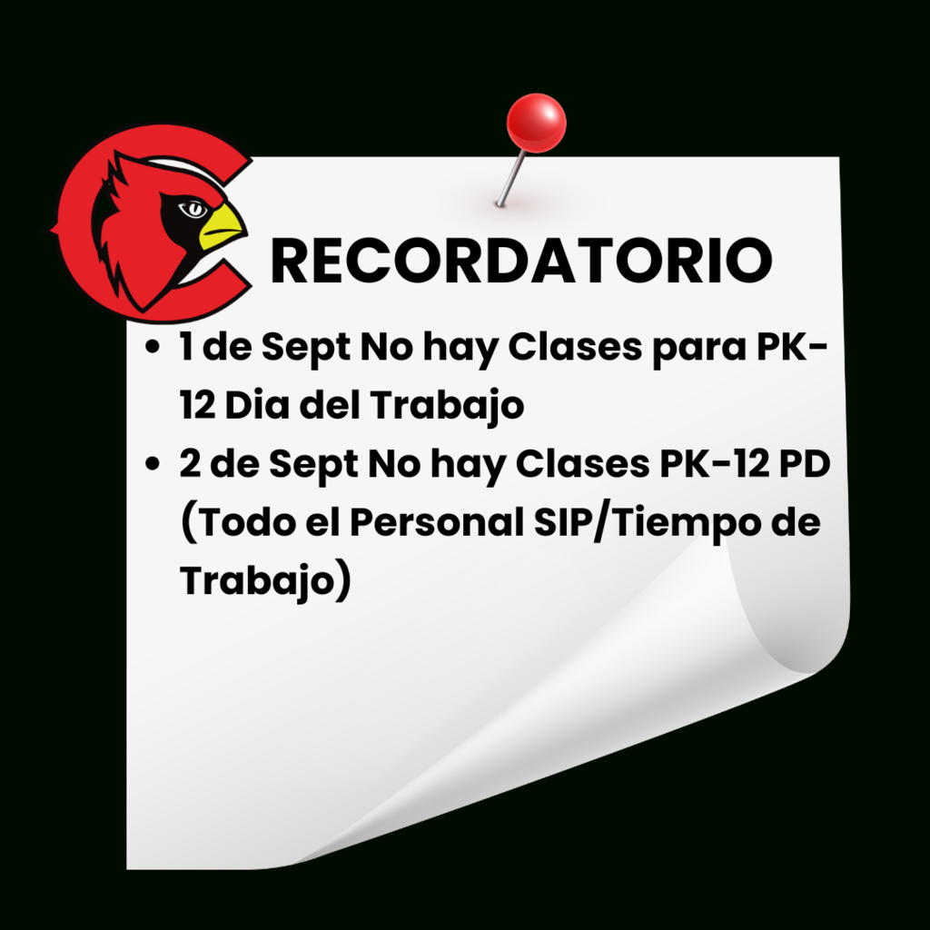 No School Reminder - Labor Day/PD Day