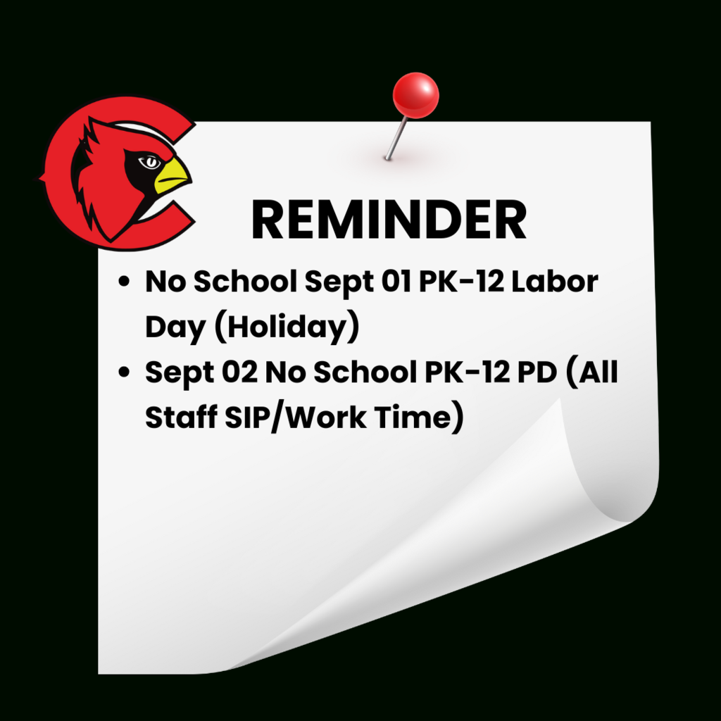 No School Reminder - Labor Day/PD Day