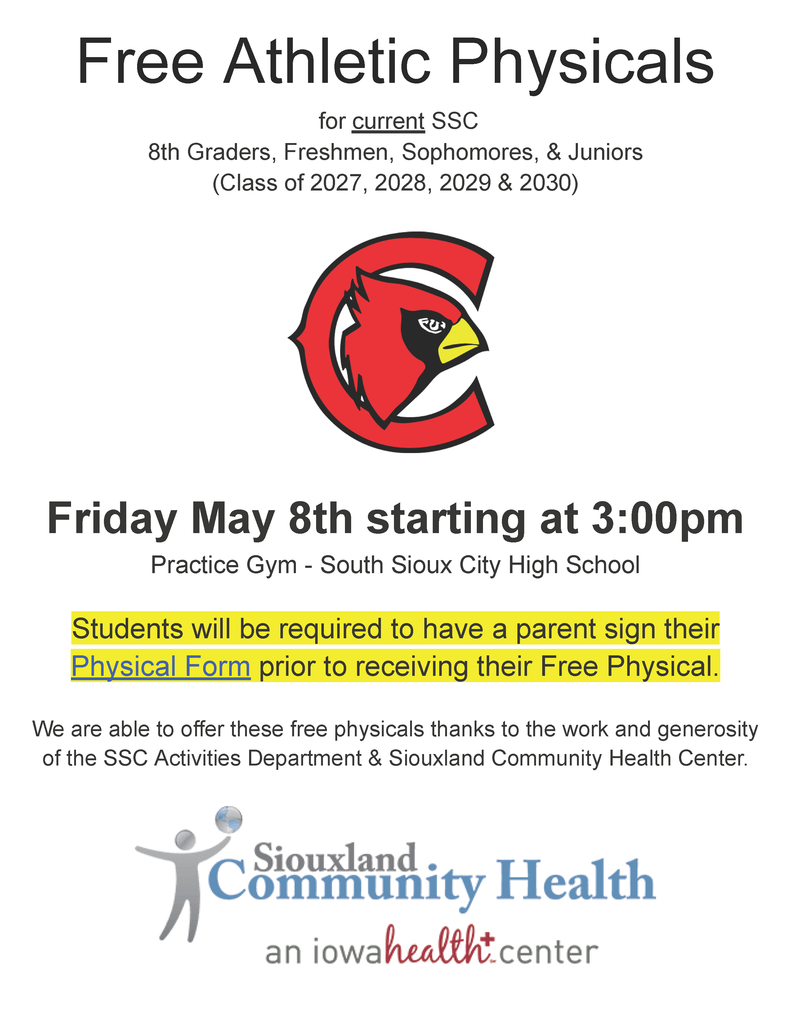 Athletic Physicals are this afternoon